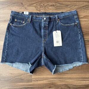 New LEVI'S 501 JEAN SHORTS, Medium Wash Frayed Hem Button Fly Women's 22W $69.50